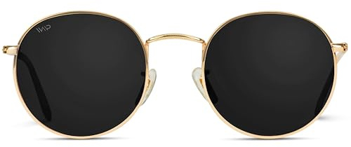 WearMe Pro - Reflective Lens Round Trendy Sunglasses (Gold Frame/Black Lens, 51)