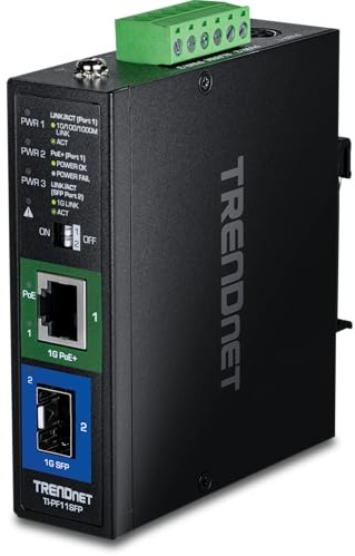 TRENDnet, TI-PF11SFP, Industrieller SFP zu Gigabit PoE + Medienkonverter, Gehäuse mit Schutzart IP30, Betriebstemperaturbereich -40 ° -75 ° C bis (-40 ° - 167 ° F)