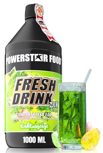 Powerstar FRESH DRINK ZERO | Zuckerfrei | Fitness Getränke-Sirup mit L-Carnitin, Magnesium & Vitaminen | 1L Vital-Konzentrat mit Wasser zu 50L hypotonischem Sport-Drink mischen | Kaktus Feige