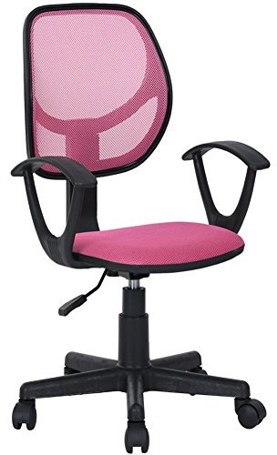 BAKAJI Sedia Girevole scrivania Regolabile in Altezza Poltrona con Ruote e braccioli Ufficio cameretta, Schienale ergonomico Traspirante a Rete, Seduta Imbottita (Rosa)
