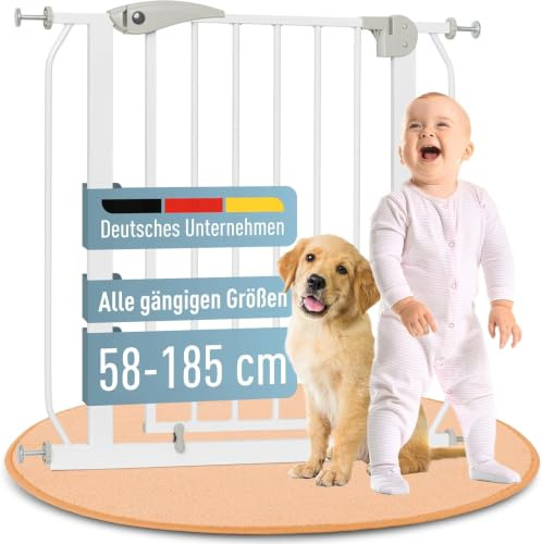 IB STYLE Türschutzgitter Berrin 150-160 cm,Treppenschutzgitter für Babys, Kleinkinder, Hunde, aus Metall, Ohne Bohren, Weiß Grau
