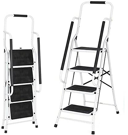 Escabeau à 4 marches en Acier de Fer Robuste capacité de 330 LB Pliable Pliable Portable antidérapant 4 escabeaux de sécurité Poids léger avec Main Courante