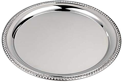 ARTE DEGLI ARGENTI SOTTOPIATTO Vassoio da TAVOLA Diametro Cm.31 Anche Natalizio Laminato Argento 925% con Decoro FESONATO sul Bordo Made in Italy 81233