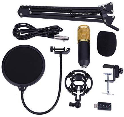 SOULONG Micrófono de condensador BM800 con montaje de choque, micrófono profesional de condensador con brazo ajustable, profesional estudio de radio y grabación de micrófono