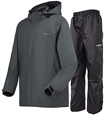 Acme Projects Regenanzug (Jacke + Hose), 100% wasserdicht, atmungsaktiv, Nahtband, 10000 mm / 3000 g, YKK-Reißverschluss (DE/NL/SE/PL, Alphanumerisch, XL, Regular, Regular, Grau)