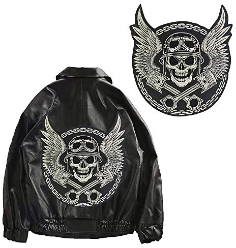 Große Stickerei Totenkopf Flügel Patches für Jacke Rücken Motorrad Biker Applikation Bügelbild 1 Stück