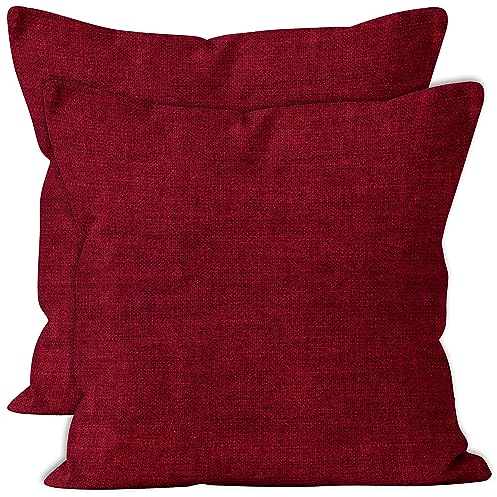 Encasa XO Chenille Kissenbezüge Set von 2 | Scarlet Red - (24x24) (60x60 cm) | Dekorative Akzent Quadratische Wurfkissenbezüge Für Couch, Heimdekoration, Sofa