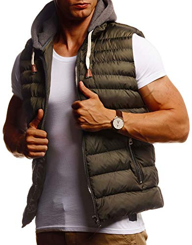 Leif Nelson Herren Weste Outdoor Sommer Steppweste Schwarze Daunenweste abnehmbare Kapuze Vest Sportweste Freizeitjacke für Männer Übergangsjacke Slim Fit LN737