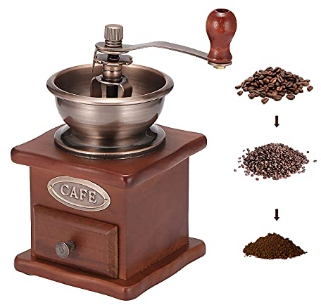 Vangonee - Macinacaffè manuale portatile in stile retrò, in legno, macinino a forma di rotella, con design a mano, per caffè vintage, per casa, cucina, ufficio, levigatura, attrezzi per la levigatura