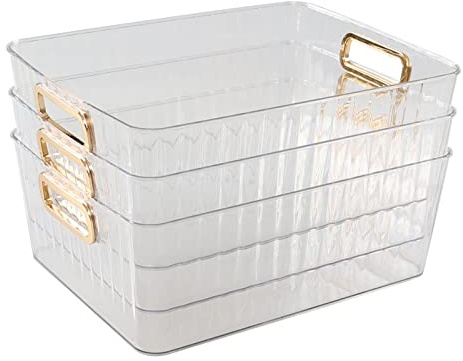 Bringer Clear Plastic Storage Bins, 4-Pack Clear Pantry Fridge Organisers Bins