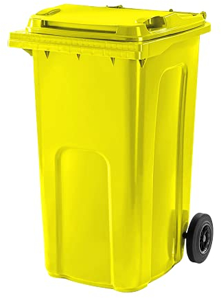 Poubelle à roulettes 240 L fabriquée au Royaume-Uni – Poubelle à roulettes pour déchets médicaux dangereux + EPI – Roues en caoutchouc commerciales – déchets cliniques – Poubelle de bureau (Jaune, 1)