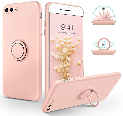 SouliGo iPhone 7 Plus Hülle, iPhone 8 Plus Hülle Handyhülle, Silikon Gel Slim Case Cover mit 360 Grad Ring Halter Ständer stabil Kratzfest Hülle für iPhone 7 Plus/8 Plus 5.5 Zoll Rosa pink