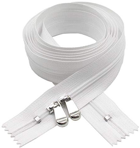MebuZip 2 cerniere lampo a 2 vie, in nylon, non divisibili, da 150 cm, con chiusura lampo (bianco)