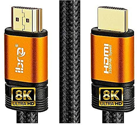 IBRA 2.1 Orange HDMI Cable 8K Ultra High-Speed 48Gbps Lead Supports 8K@60HZ, 4K@120HZ, 4320p, Compatible with Fire TV, 3D Support, Ethernet Function, 8K UHD, 3D-Xbox PlayStation PS3 PS4 PC etc- 4M