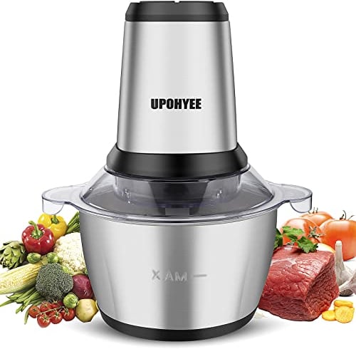 Hachoir électrique 600 W hachoir cuisine avec 4 lames et 2 L Bol en acier inoxydable Electrique Mixeur Cuisine 2 vitesses pour Fruits Verdure Viande Épices HY006