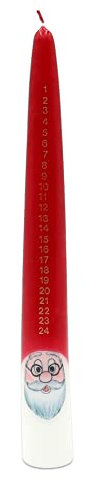 Dekohelden24 1 Adventskerze - Kalenderkerze in weiß - rot, als Wichtel mit Brille, H/Ø: 36 x 4,5 cm.