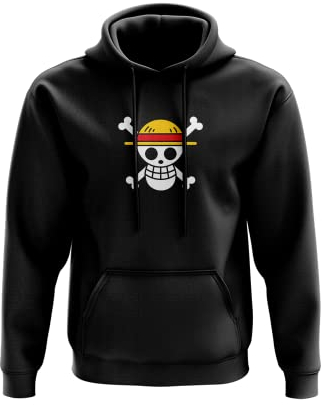 SMARTYPANTS One Piece Skull Hoodie Pullover - Manga Anime Japanese Popular TV Show Monkey Luffy Rubber Pirates King Devil Fruit Straw Hat (7-8 Years, Black Prime)