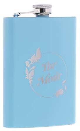stempel-fabrik – personalisierbarer Flachmann in blau aus Edelstahl – Taschenflasche mit Wunschgravur und Geschenkverpackung – Gravierter Flachmann für Ausflüge, Jäger, Wanderer, Skifahrer