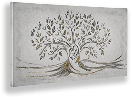 Giallobus - Quadro - 02 - Capezzale Moderno - Sacra Famiglia e Albero della Vita - Black&Gold - Tela Canvas Telaio Standard - 140x70 - Pronto da Appendere - Quadri Moderni per la casa