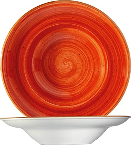 Bonna 6x Suppenteller Pastateller Speiseteller Essteller Salatteller Geschirr Teller tief 27cm 45cl Orange Creme Porzellan rund Aura Terracotta Gourmet Kantenschutz