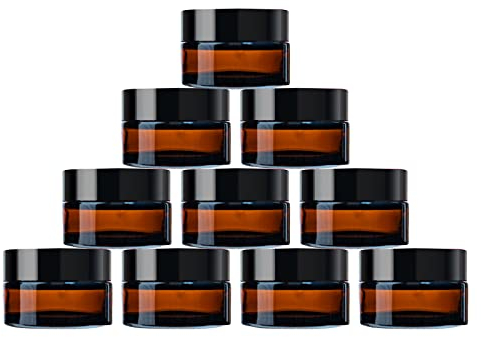 TUAKIMCE 10 Stück Kosmetisches Glas, 20ml Amber Glas Cremedose, Nachfüllbare Behälter Braunen Glasbehälter mit Deckel und Liner für Kosmetik Cremes Lotionen ätherische Öle