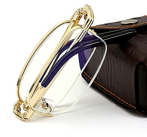Xiaoki Stilvolle Faltbare Lesebrille,Lesegeräte aus Metall, kompakt, gegen Überanstrengung/Blendung der Augen,Inklusive Brillenetui, Reinigungstuch (Size : +2.5)