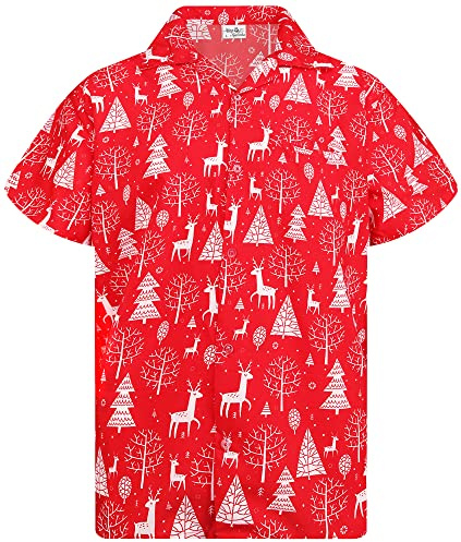 King Kameha Funky-Hawaii-Hemd, Weihnachten, Herren, Kurzarm, Christmas-Reindeer-Allover, Rot, 4XL