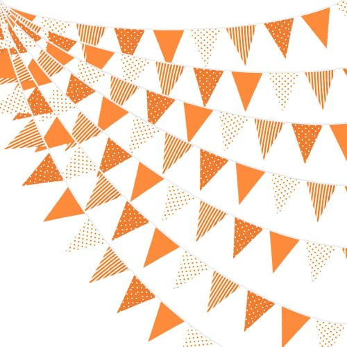 32Ft Wimpelkette Outdoor Orange Stripe Dot Dreieck Flagge Stoff Herbst Banner Wimpel Girlande für Herbst Dekoration Hochzeit Geburtstagsfeier Thanksgiving Day Home Nursery Outdoor Garden Decoration