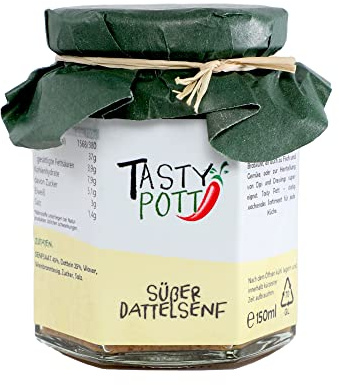 Tasty Pott Senf I Verschiedene Senf Sorten I Grober Senf I Süßer Senf I Senfsoße I Marinade I Dip I Kochen I Mühlensenf I Kniftensenf (Süßer Dattelsenf)