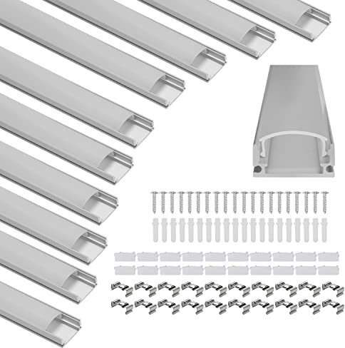Jopassy 10 x 1m LED Aluminium Profil, LED Leisten in Aluprofil U-Form für LED Stripes (1-11mm) mit Abdeckung, inkl. Endkappen und Montageclips LED Schienensystem für LED Strip
