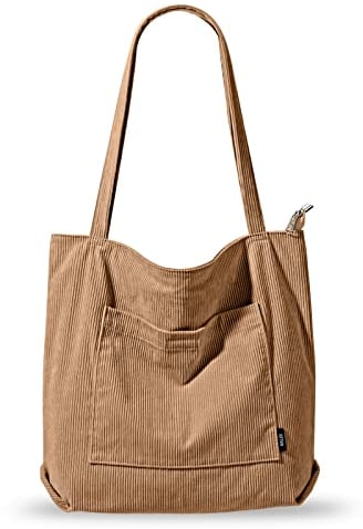 KALIDI Cord Tasche Damen Umhängetasche mit Reißverschluss Wasserdicht Tote Bag mit Taschenfach Groß Shopper Tasche Handtasche Schultertaschen für Arbeit Büro Reisen Einkaufen Schule