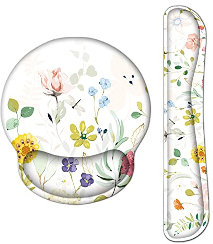 AOKSUNOVA Ergonomisches Mauspad Mousepad mit Handauflage Memory Foam Tastatur Handgelenkauflage Set Blumen