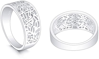 OTXIXTO 925 Sterling Silber Blumenmuster Blatt Filigran Gänseblümchen Ring Vintage Stil Ehering Schmuck für Frauen Größe 65