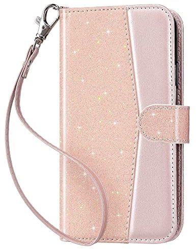 ULAK for iPhone 11 Case Wallet, Flip Case with Card Holder PU Leather + TPU Bumper Stand Cover Kickstand Full Protective Phone Case for iPhone 11 6.1 inch - Pink Glitter