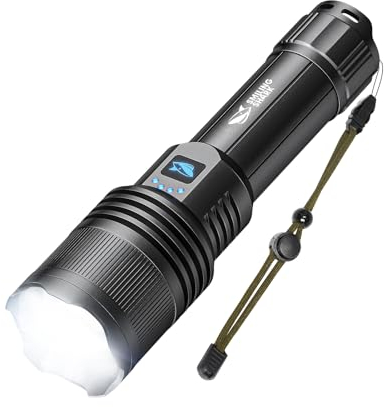 Smiling Shark Linterna LED Recargable, Ultra-Bright LED Flashlight con 5000 lúmenes para Ciclismo Camping Linternas Tácticas Militares con Zoom Impermeable, Linterna-LED-Flashlight-Recargable-Potencia