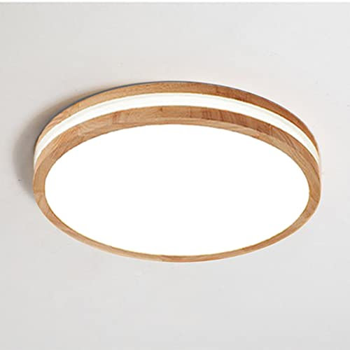 LIGKIN LED Deckenlampe Holz 24W Deckenleuchte Rund 30cm Weiß 6500K Durchmesser Modern Doppelte Lage Küchenlampe Lampe Wohnzimmer für Balkon Flur Babyzimmer Schlafzimmer