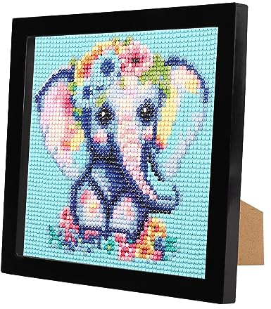 EOBROMD Elefant Diamond Painting Kinder Set, Diamant Painting Bilder mit Rahmen, Tiere Diamant Painting Bilder Arts Craft für Home Decor Geschenk 18x18 cm