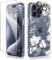 GVIEWIN Case Compatible with iPhone 15 Pro 6.1 2023, with 2X Screen Protector+2X Camera Lens Protector,Non-yellow Flower Clear PC Slim Shockproof Anti-Scratch Protective Cover, Magnolia/White