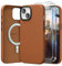SURPHY Faux Leather Case for iPhone 15 Plus Case with Screen Protector, Premium PU Leather Compatible with MagSafe [Metallic Buttons & Microfiber Lining] Cover for iPhone 15 Plus 6.7 inch, Brown