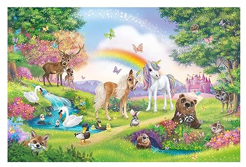 Bilderwelten Fototapete Kinderzimmer Zauberwald mit Einhorn 255x384 cm Vlies-Tapete XXL Smart Wandtapete Wanddekoration Kinder