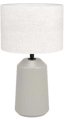 EGLO Tischlampe Capalbio, Nachttischlampe mit Stoff-Lampenschirm, Tischleuchte aus Keramik in Sandfarben und Textil in Weiß, Tisch-Lampe für Wohnzimmer und Schlafzimmer, E27 Fassung