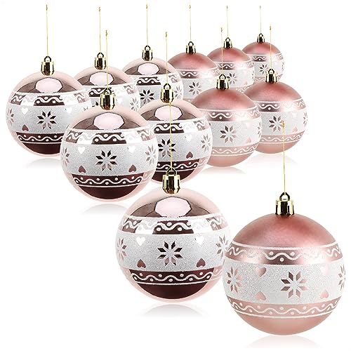 com-four® 12x Weihnachtskugeln, Christbaumkugeln bruchsicher aus Kunststoff für Weihnachten, Baumschmuck für den Christbaum mit Anhänger