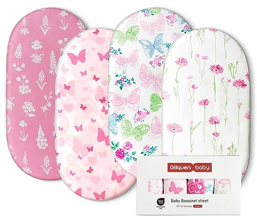 GLLQUEN BABY Bettlaken Spannbettlaken für Babybett 4 Pack,Matratzenschoner für Laufgitter, Oeko-tex100 Moseskorb Stubenwagen Baby Spannbetttuch Bezug, Kinderwagen Matratzenbezug für Neugeborenes