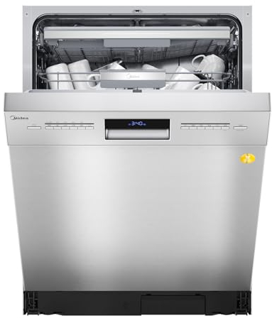 Midea SU 7.35X14BS Geschirrspüler 60cm Unterbau, 14 Maßgedecke Spülmaschine Teilintegrierbar mit WiFi, Extra Trocknung, 8 Programme, 42dB, 1-24h Startzeitverzögerung, Inox
