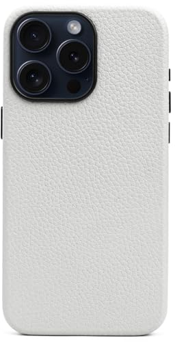 FIDWALL Leather Case for iPhone 15 Pro Max with Magsafe, Genuine Leather (Pebble White)
