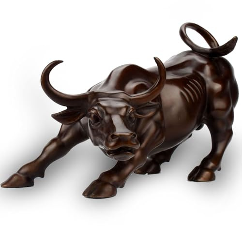 YouFine Brass Bull Figurine -Wall Street Bull Art Decor,Bronze Bull/Cow/Ox Figure Statues and Sculptures Home Office Decor (Brown)