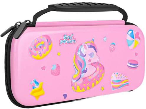JYPS Einhorn Tragetasche für Nintendo Switch/OLED, Hard Shell Beutel Bundle mit Griff, Reise Portable Schutz Zubehör Kit Tasche für Mädchen (Pink) ﻿