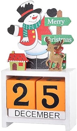 BBTISG Weihnachten Adventskalender Block, Holz Weihnachten Countdown Kalender Xmas Holzkalender Fotografie Requisiten Weihnachten Tischplatte Ornamente (Weiß)