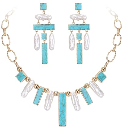 EVER FAITH Barock Türkis Halskette Set, Vintage Boho Statement Choker und Ohrringe Blau Schmuckset