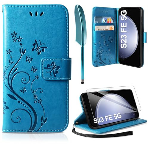 AROYI Lederhülle Kompatibel mit Samsung Galaxy S23 FE 5G Hülle und Schutzfolie, Flip Wallet Handyhülle PU Leder Tasche Case Kartensteckplätzen Schutzhülle Kompatibel mit Samsung Galaxy S23 FE 5G